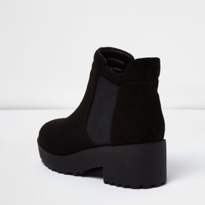 Girls black clumpy ankle boots